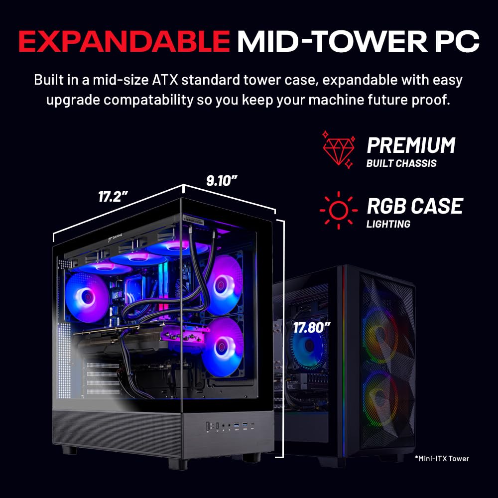 Skytech Azure Gaming PC Desktop, Ryzen 7 9700X 3.8 GHz (5.5GHz Turbo Boost), NVIDIA RTX 4060 8GB GDDR6, 1TB SSD, 16GB DDR5 RAM 6000, 650W Gold PSU, 360mm ARGB AIO, Wi-Fi, Win 11 Home
