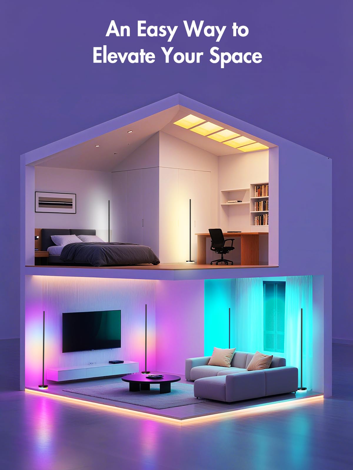 OIYN Corner Floor Lamp, RGBICW LED Corner Lamp with 1300lm Smart Modern Floor Lamp,App & Remote Control,Music Sync,Color Changing Standing Lamp for Bedroom Living Room and Gaming Rooms