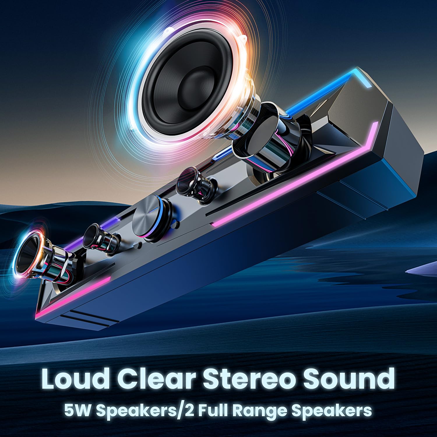 Tylubio Computer Speakers for Pc Desktop with Clear Sound, Flowing LED PC Speaker for Computer Desktop Laptop Monitor, Bluetooth & USB Input