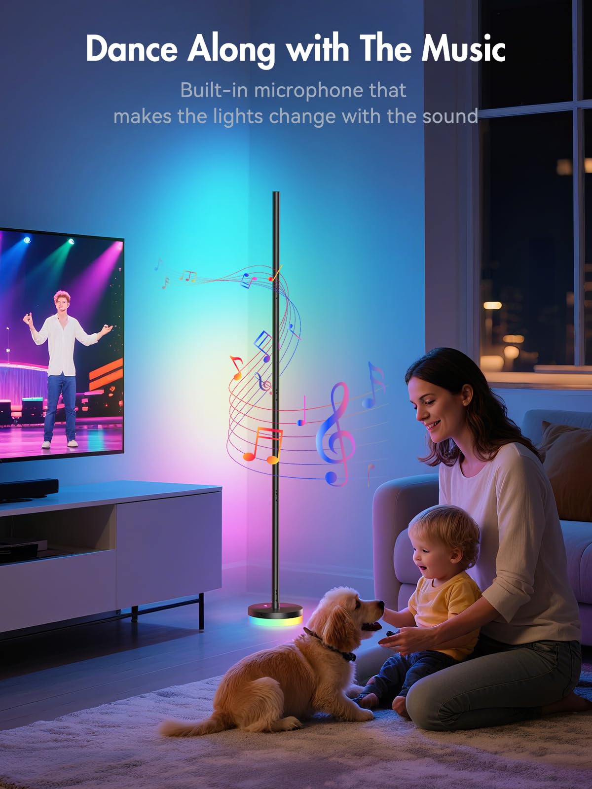 OIYN Corner Floor Lamp, RGBICW LED Corner Lamp with 1300lm Smart Modern Floor Lamp,App & Remote Control,Music Sync,Color Changing Standing Lamp for Bedroom Living Room and Gaming Rooms