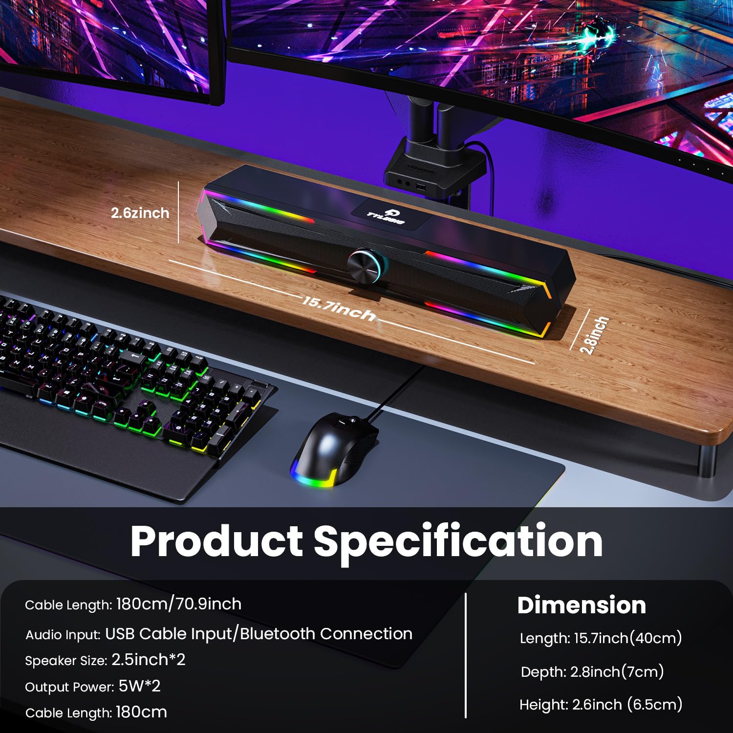 Tylubio Computer Speakers for Pc Desktop with Clear Sound, Flowing LED PC Speaker for Computer Desktop Laptop Monitor, Bluetooth & USB Input